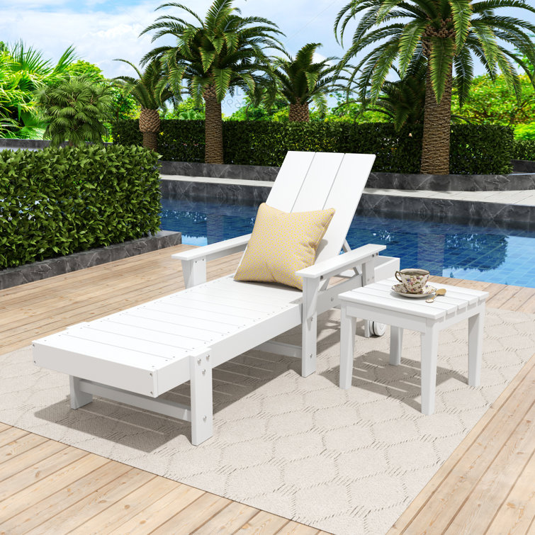 Hartington Outdoor Chaise Lounge Set with Table Beachcrest Home Frame Color White